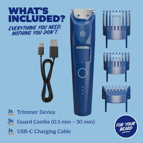 Dollar Shave Club Beard Trimmer with three guard combs displayed