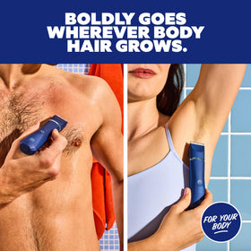 Dollar Shave Club Body Trimmer on a bathroom counter