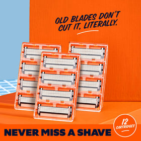 Dollar Shave Club razor blade refills next to grooming products