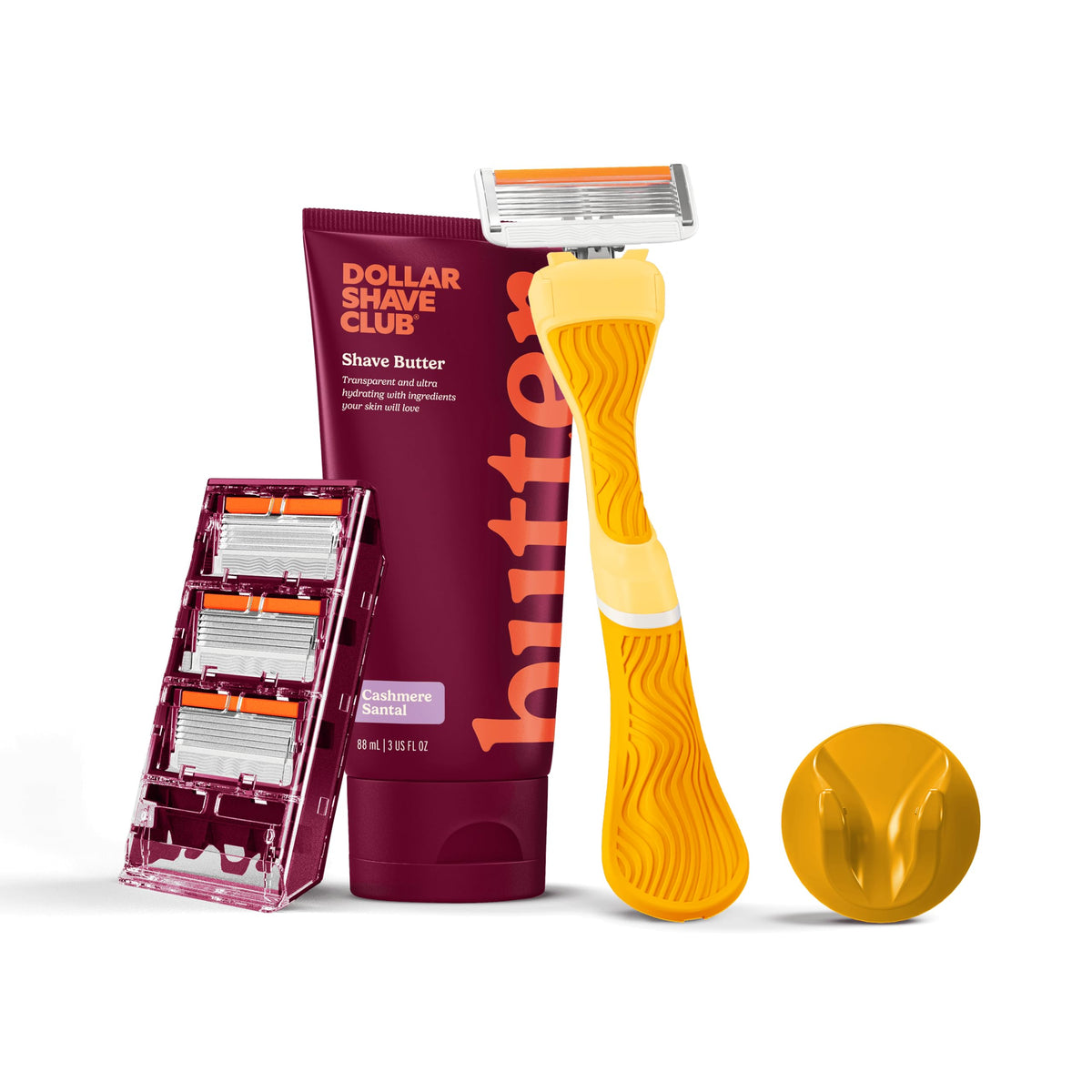 Dollar Shave Club Women's Shave Set with yellow wavy grip handle
