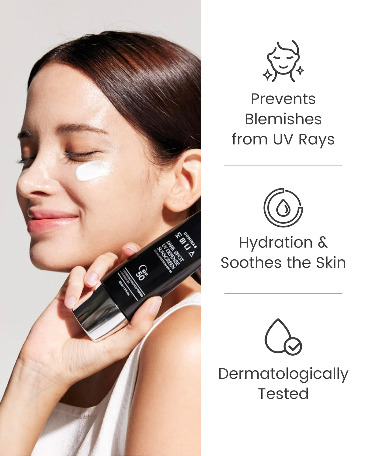 DOMINAS Dark Spot UV Defense Sunscreen SPF 50 texture on skin