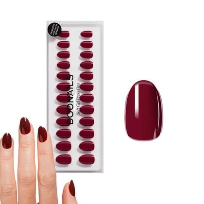 Doonails Soft Gel Press-On Nails 30-Piece Set in Deep Red front view