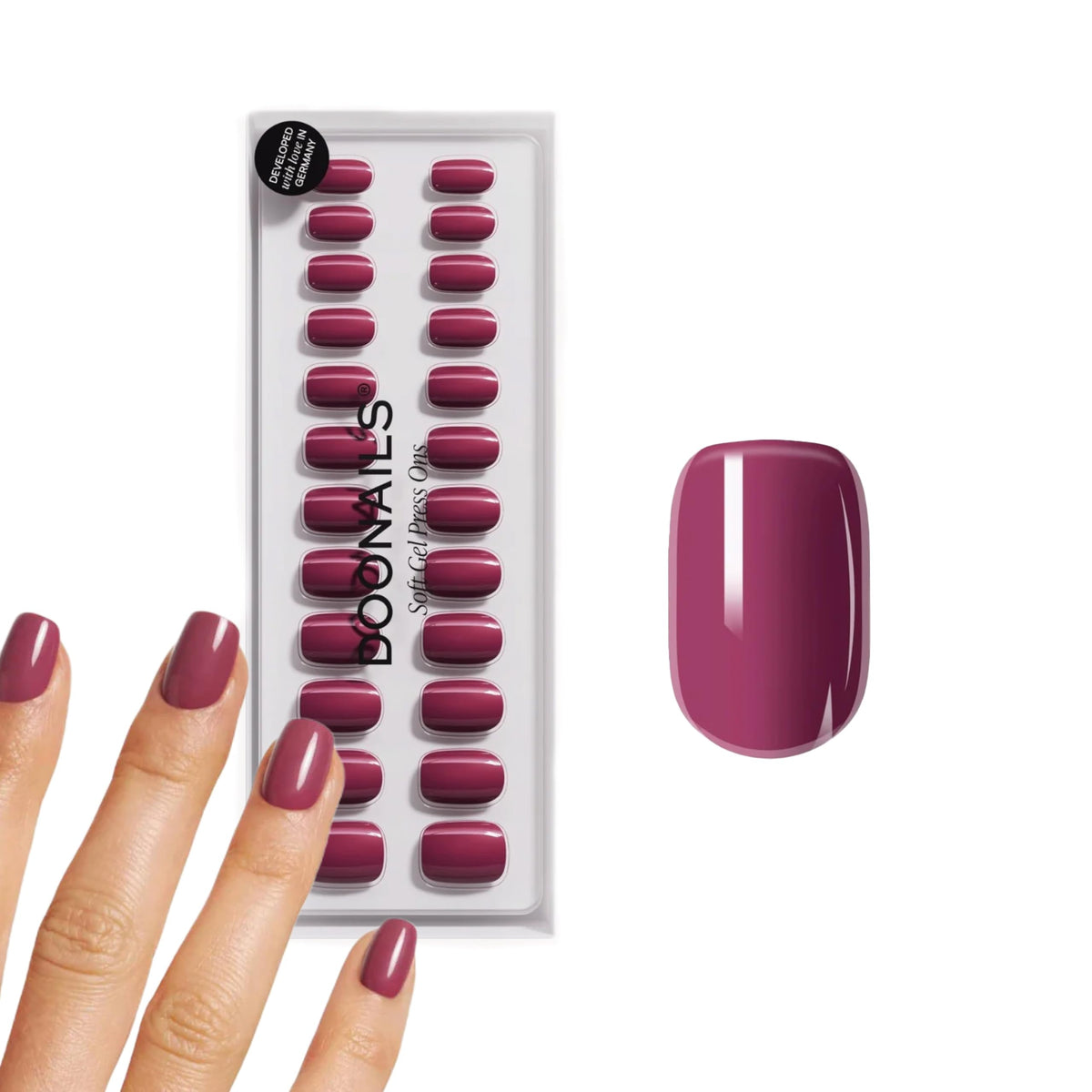 Doonails Soft Gel Press-On Nails 30-Piece Set in Hot Pink front view