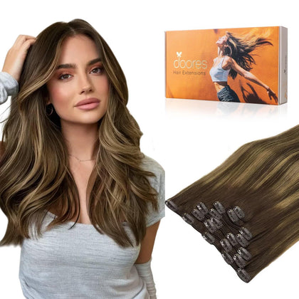DOORES Balayage Clip in Human Hair Extensions front view
