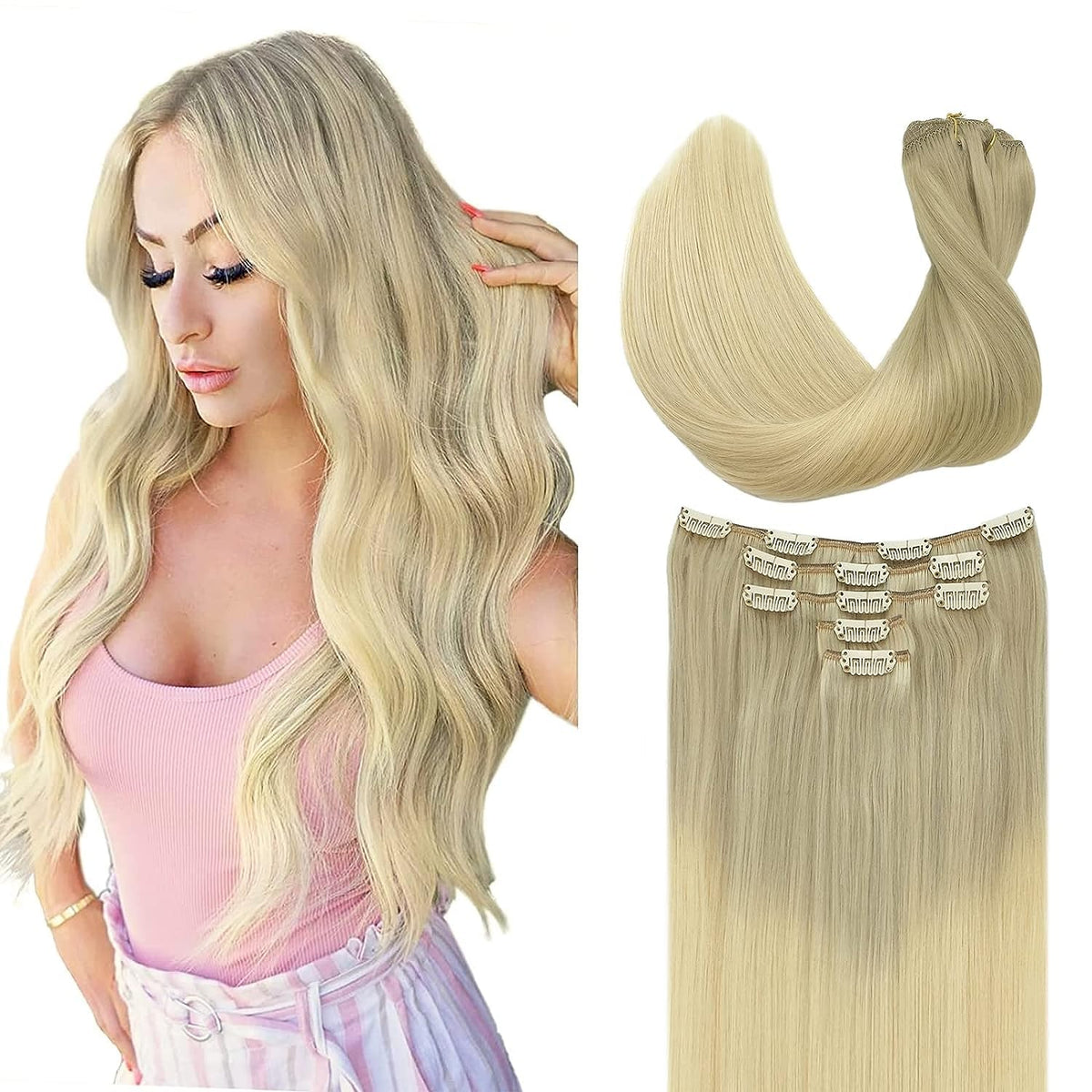 DOORES Clip in Hair Extensions 100% Human Hair front view
