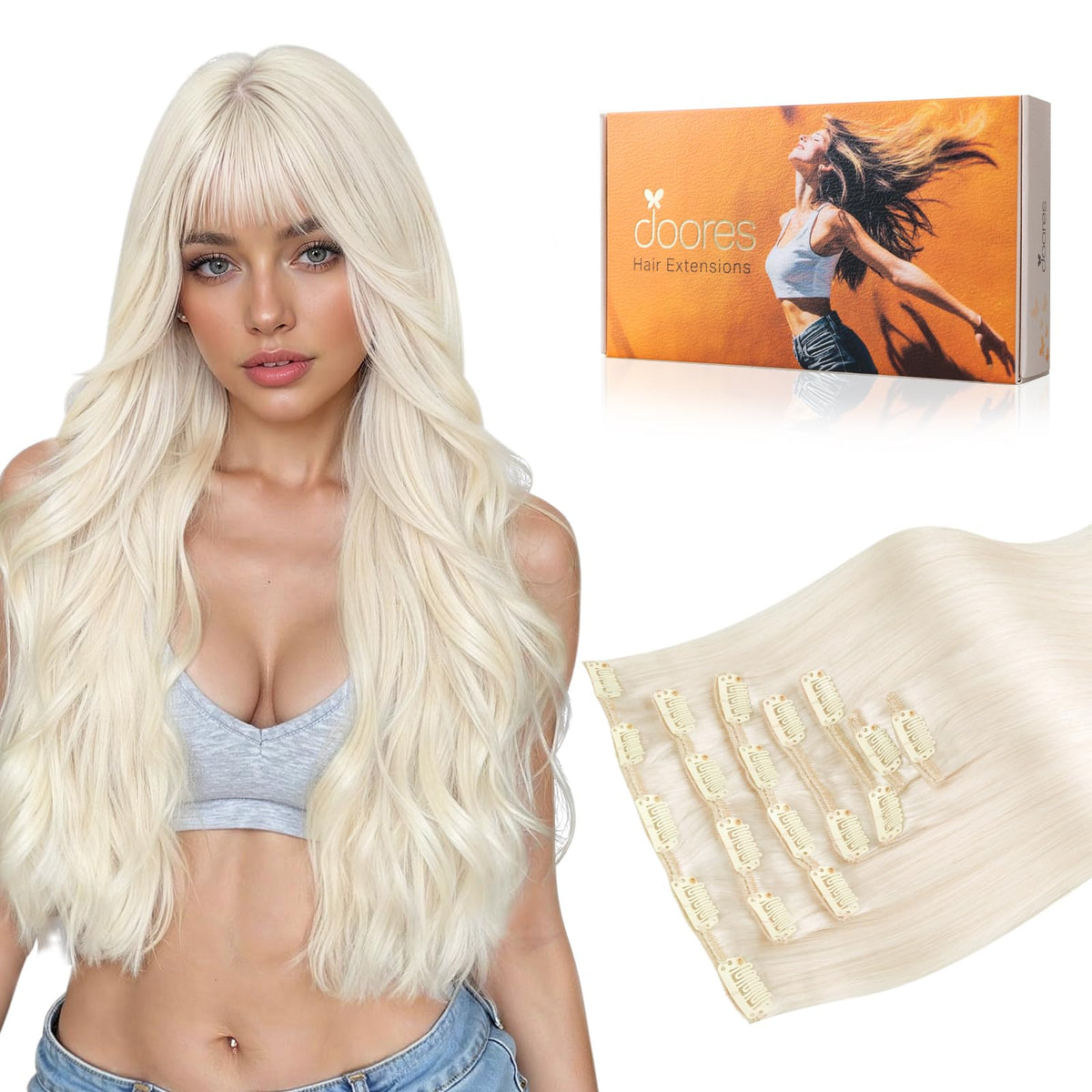DOORES Clip in Hair Extensions 120g 7 pcs front view