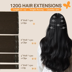 DOORES Clip in Hair Extensions 120g back view