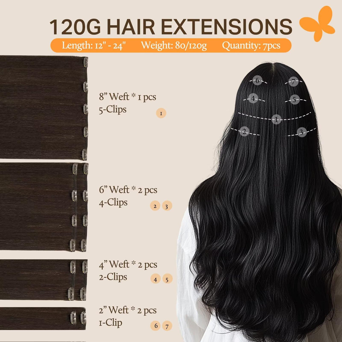 DOORES Clip in Hair Extensions 120g close-up of clips