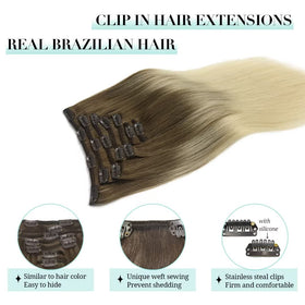 DOORES Clip in Hair Extensions 120g close-up of hair texture