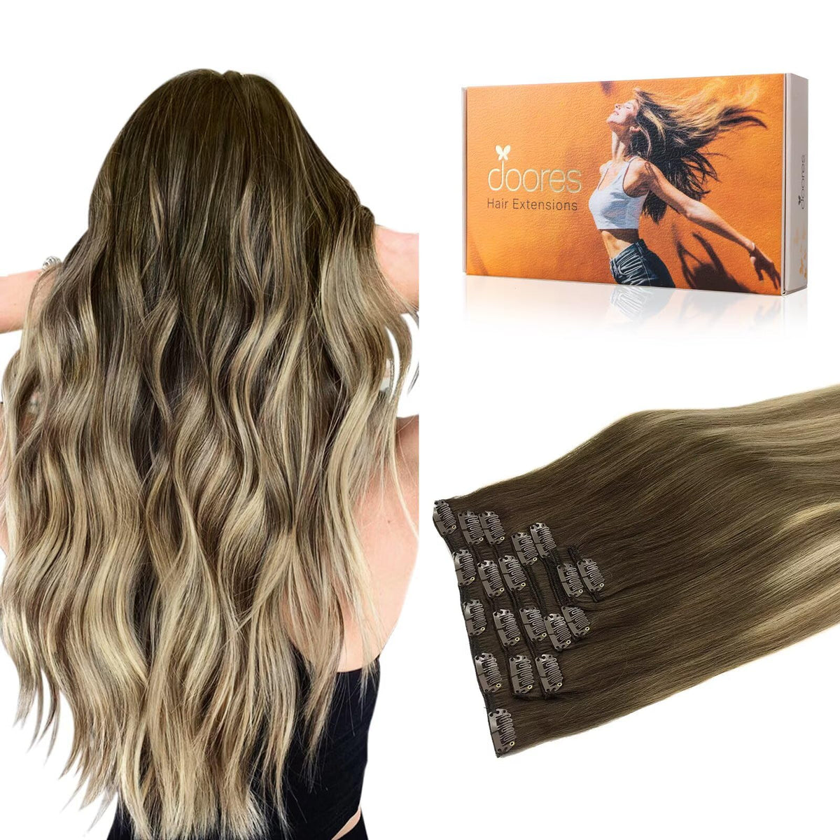 DOORES Clip in Hair Extensions 120g front view