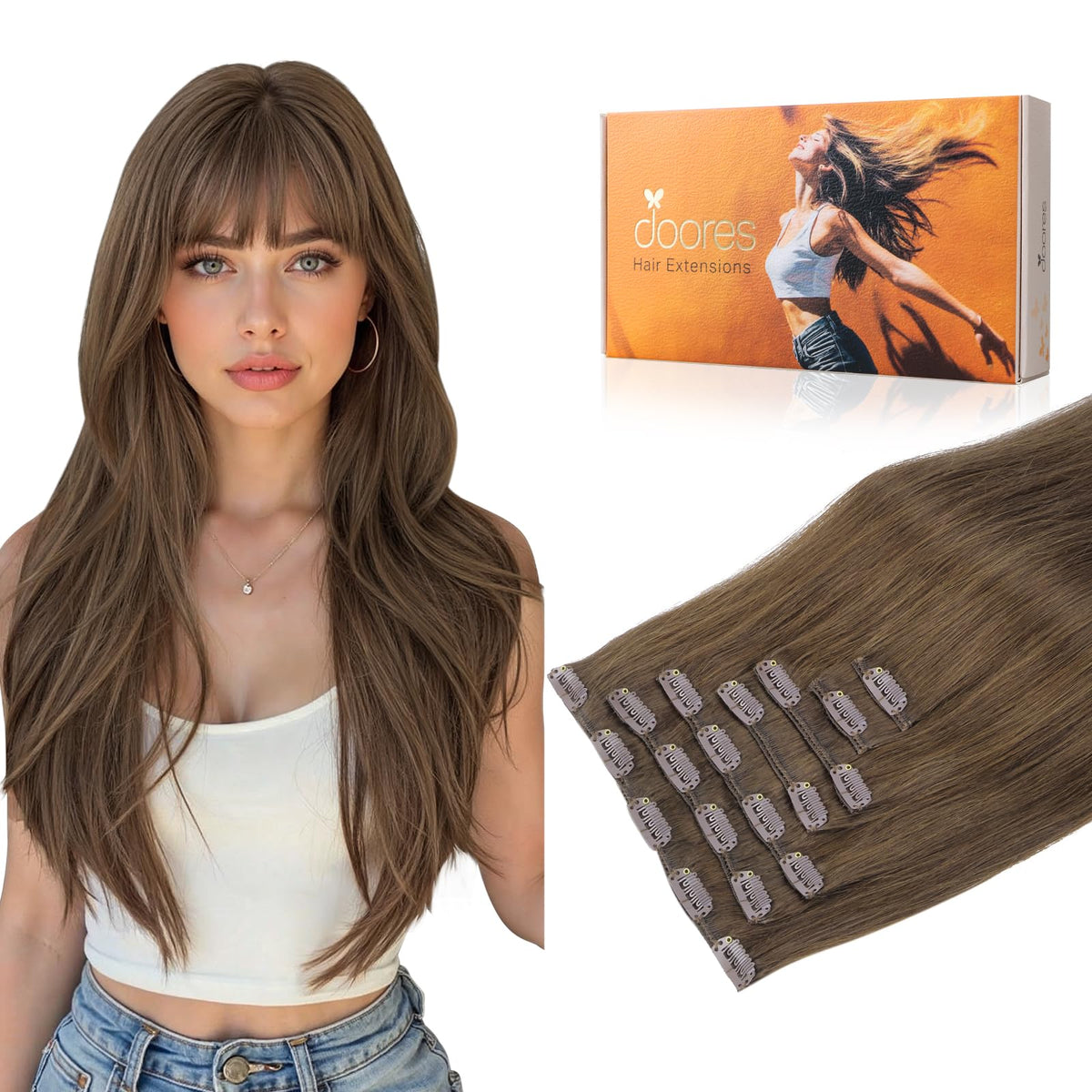 DOORES Clip in Hair Extensions 120g front view