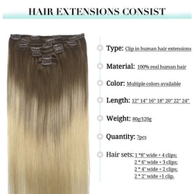 DOORES Clip in Hair Extensions 120g in popular ombre colour