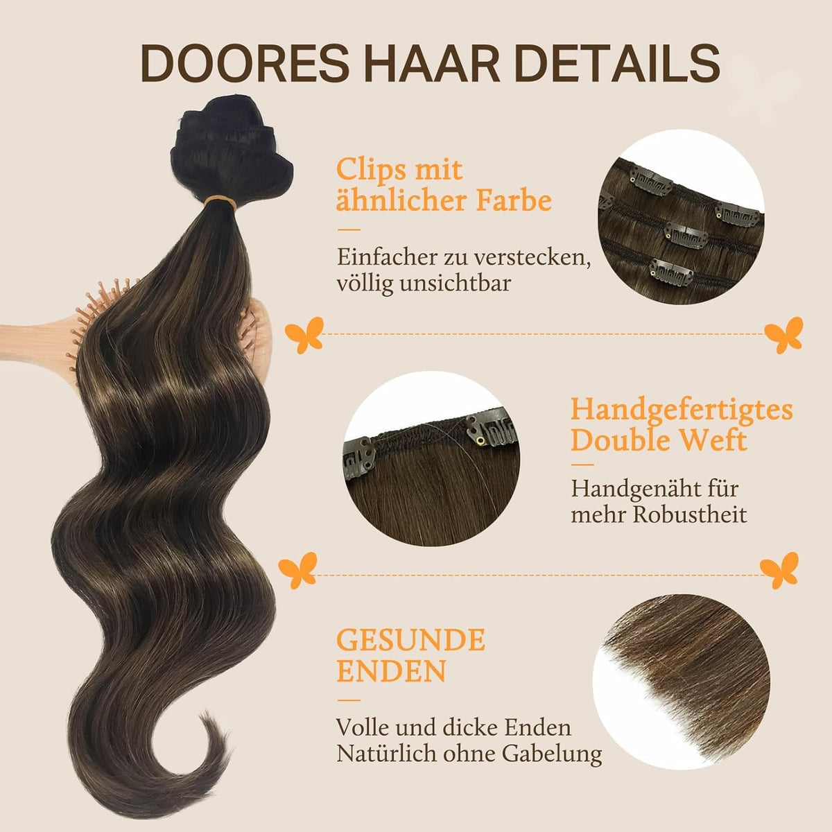 DOORES Clip in Hair Extensions 120g in various colours