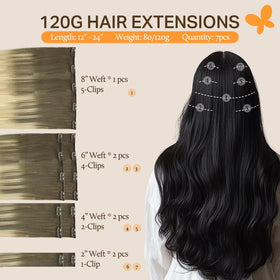 DOORES Clip in Hair Extensions 120g showing U-shaped clips