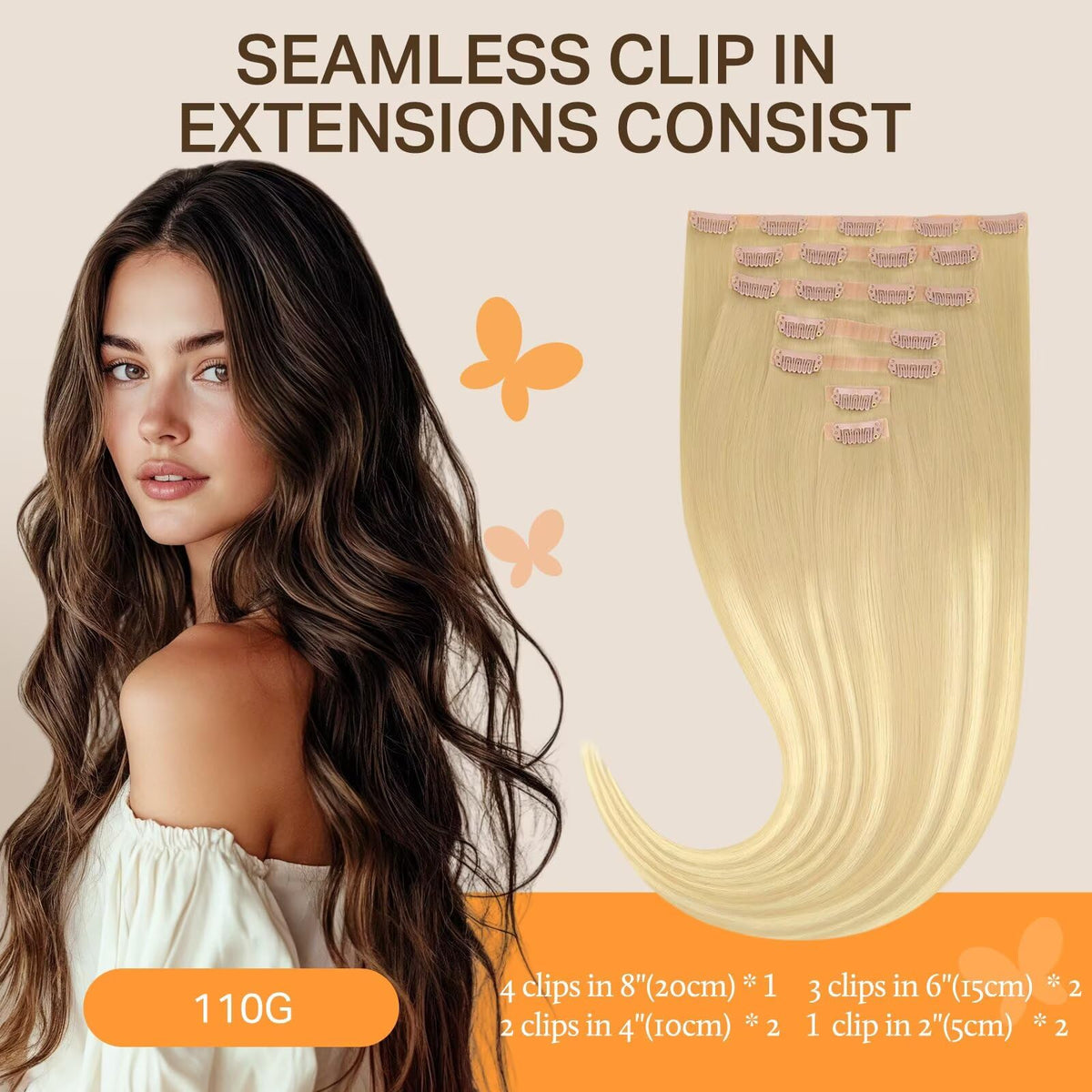 DOORES Clip in Hair Extensions 14-22 inch length