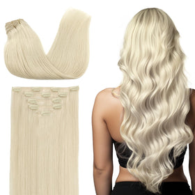 DOORES Clip-in Hair Extensions 14 Inch Platinum Blonde front view