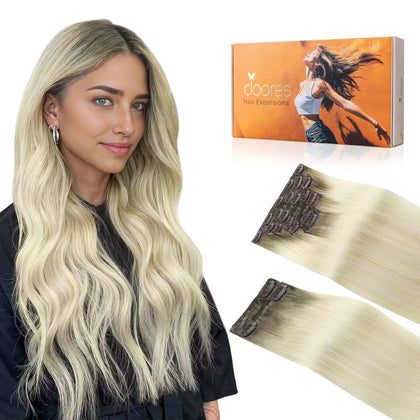 DOORES Clip in Hair Extensions 150g front view with packaging