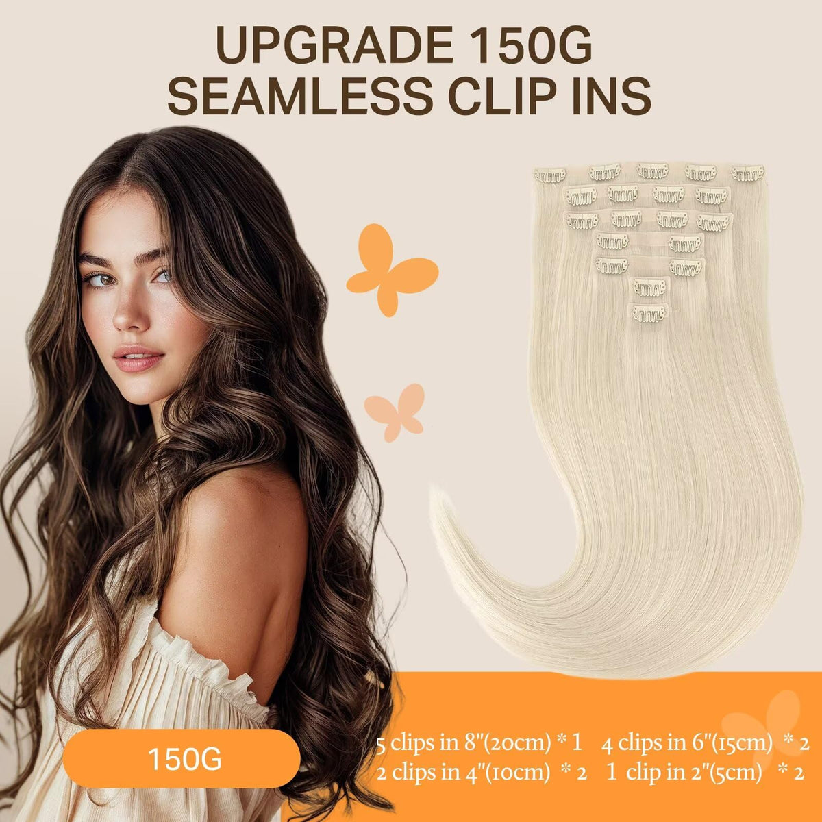 DOORES Clip in Hair Extensions 150g packaging