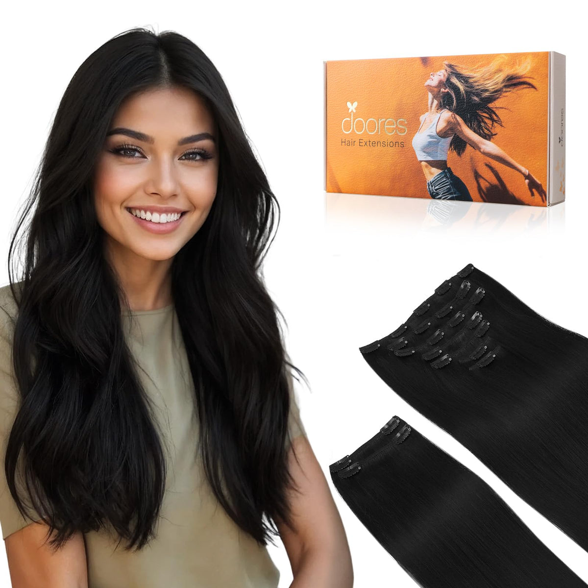 DOORES Clip in Hair Extensions 150g set front view