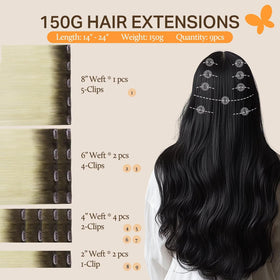 DOORES Clip in Hair Extensions 150g showing clips and wefts