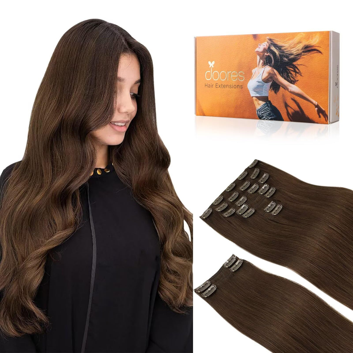 DOORES Clip in Hair Extensions 150g upgrade front view