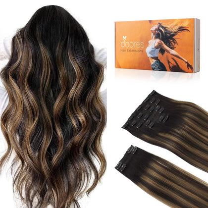 DOORES Clip in Hair Extensions 150g upgrade front view