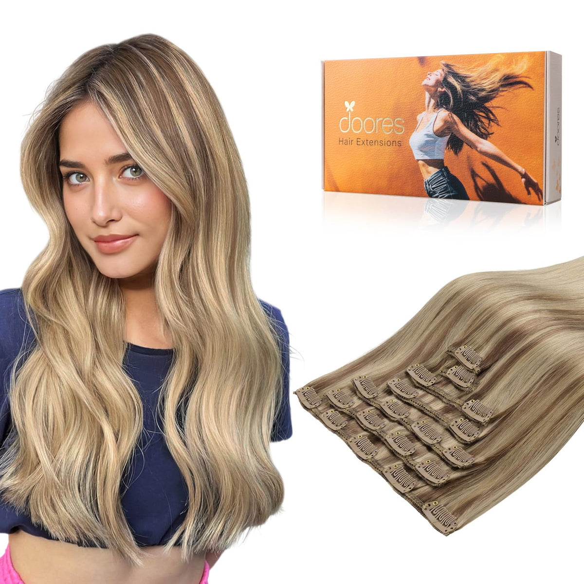 DOORES Clip in Hair Extensions 170g front view