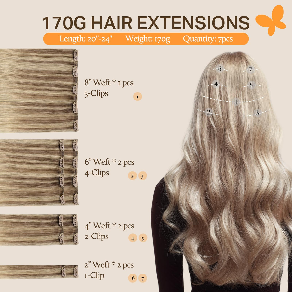 DOORES Clip in Hair Extensions 170g packaging