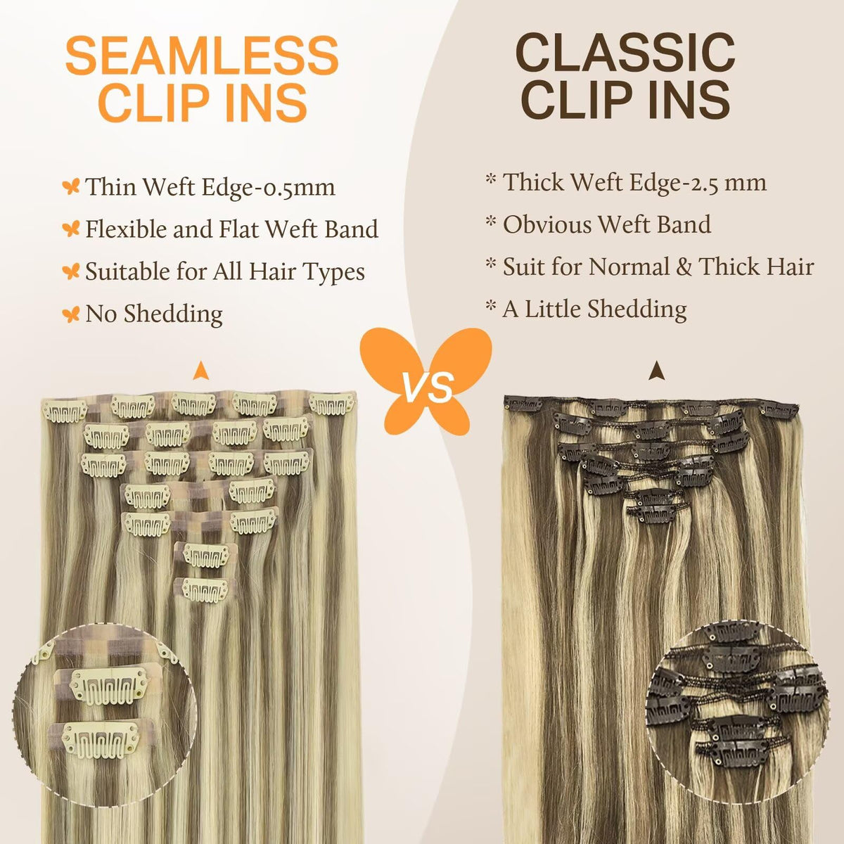 DOORES Clip in Hair Extensions 2 inch pieces arranged