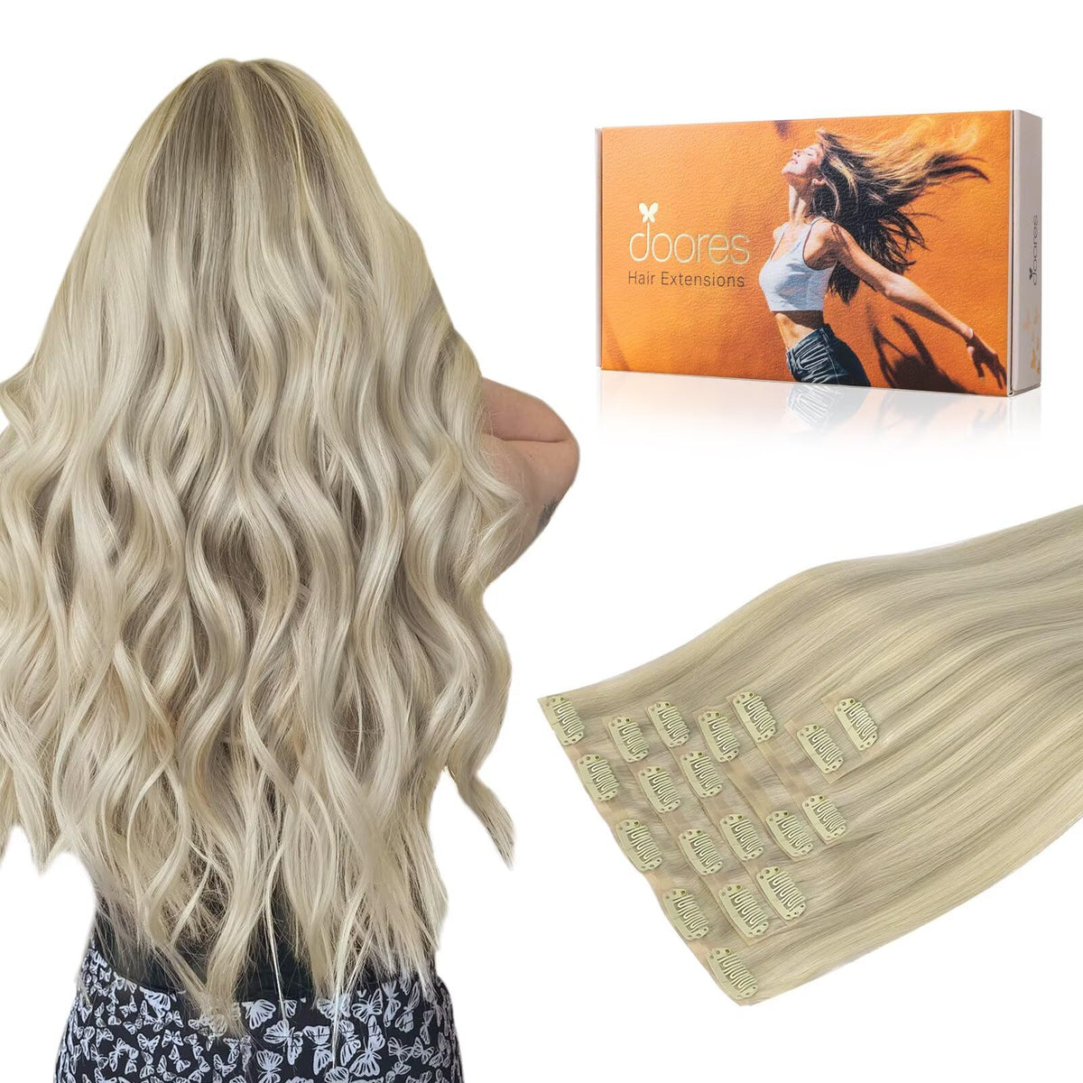 DOORES Clip in Hair Extensions 200g front view