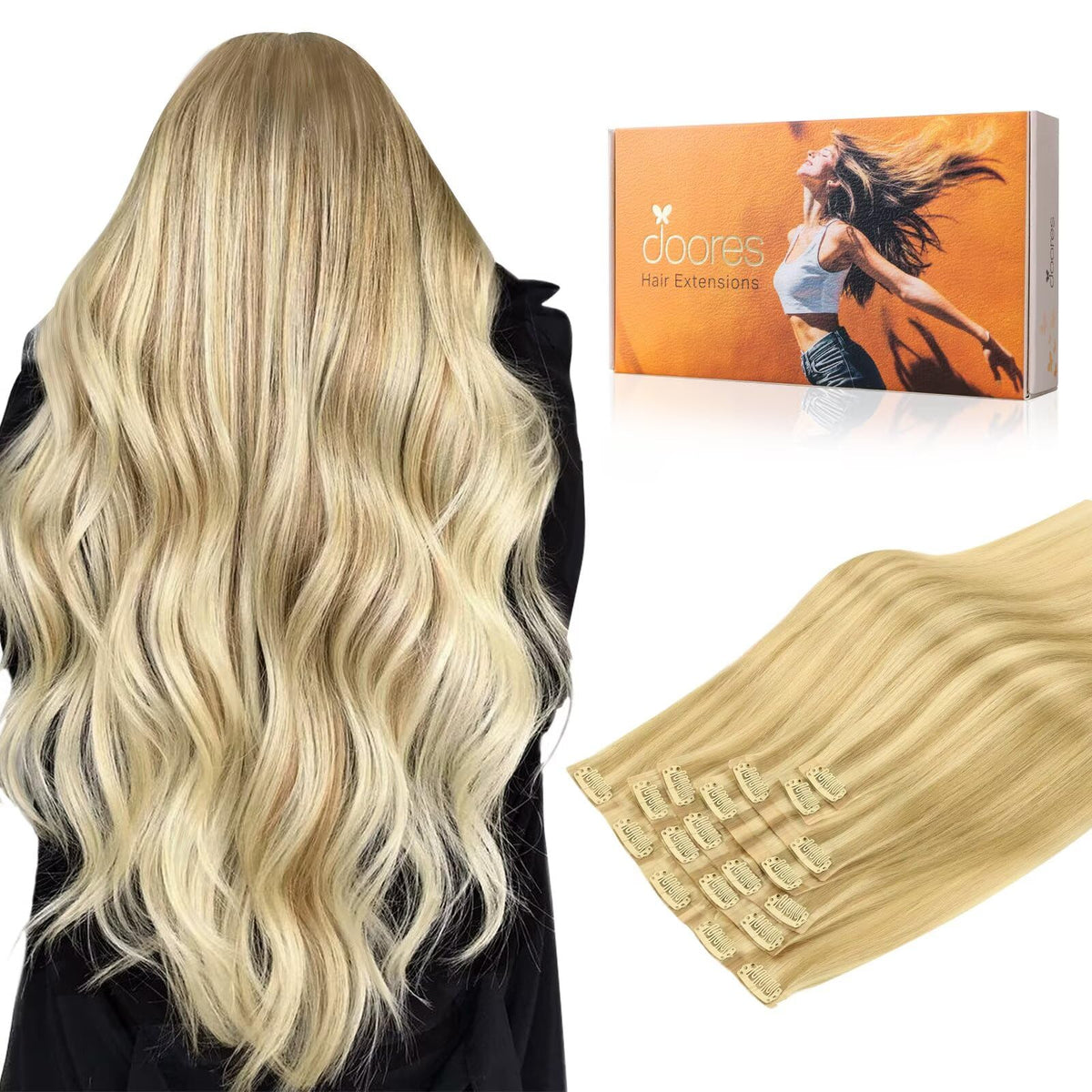 DOORES Clip in Hair Extensions 220g 20-inch front view