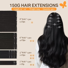 DOORES Clip in Hair Extensions 240g back view