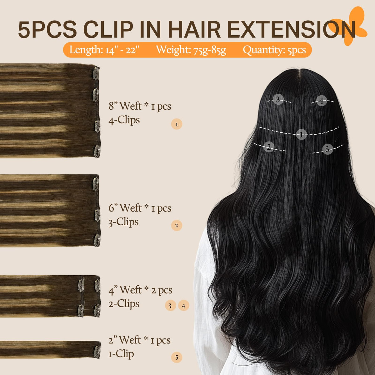 DOORES Clip in Hair Extensions 5-piece set