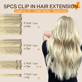 DOORES Clip in Hair Extensions 5 pieces display