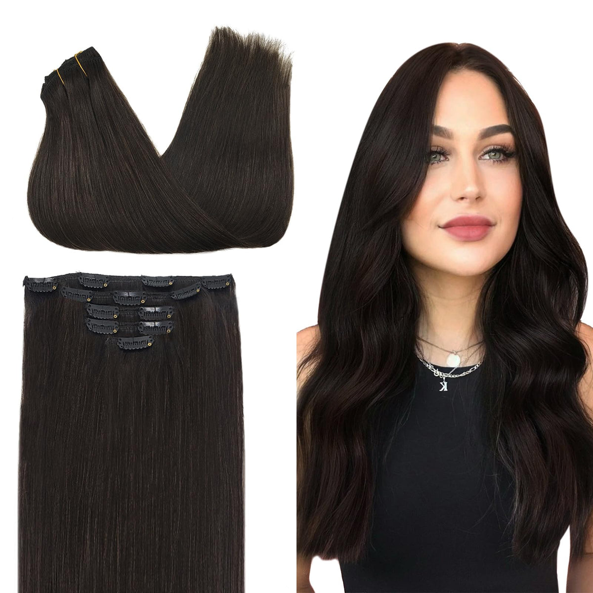 DOORES Clip in Hair Extensions 5pcs set front view