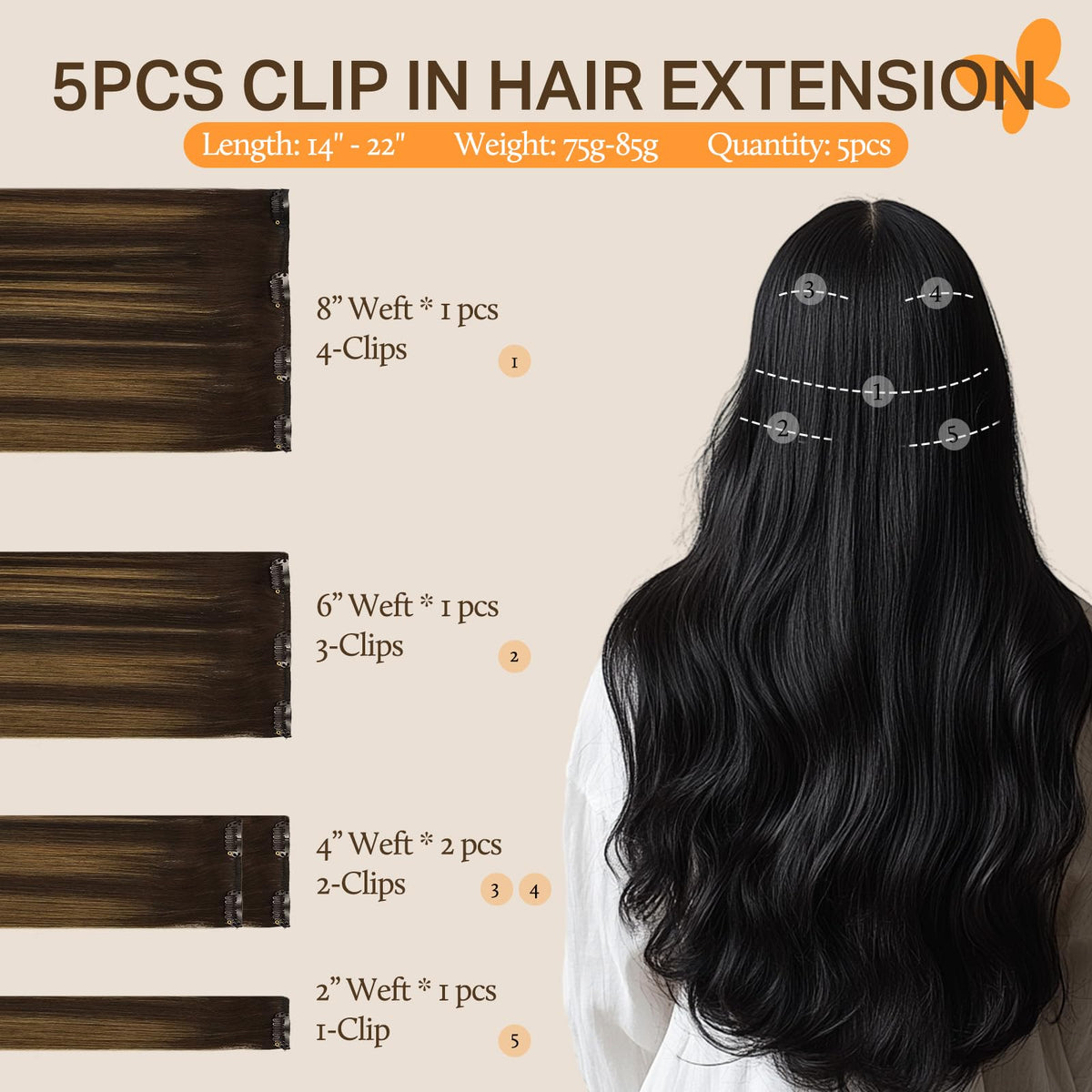 DOORES Clip-in Hair Extensions 6 inch piece side view