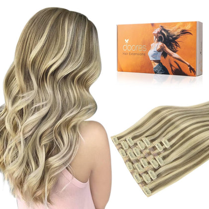 DOORES Clip in Hair Extensions 7 pieces set front view