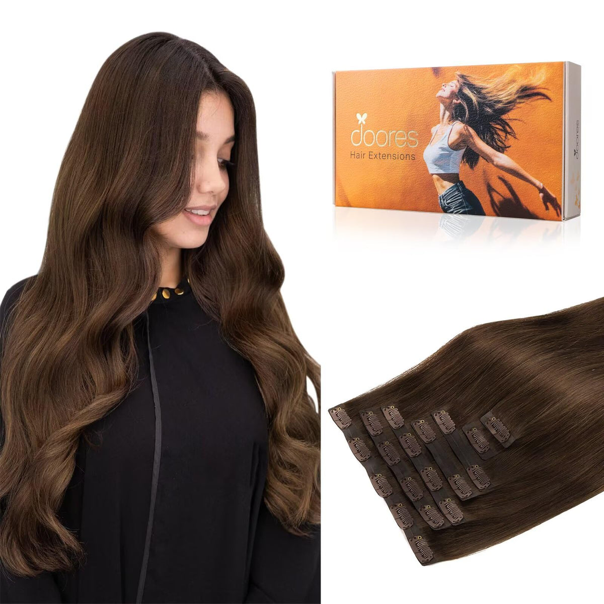DOORES Clip in Hair Extensions 7pcs pack front view