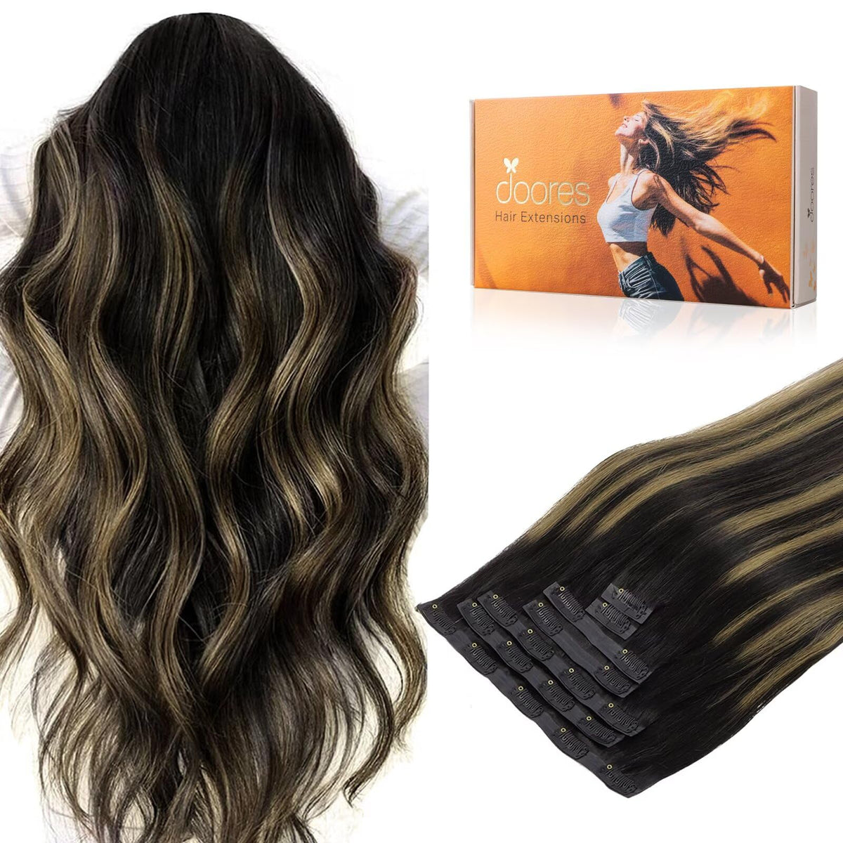 DOORES Clip in Hair Extensions 7pcs pack front view