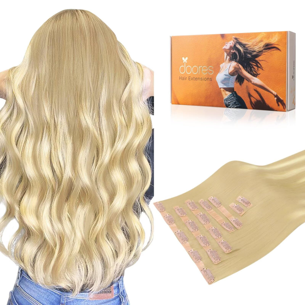 DOORES Clip in Hair Extensions 7pcs pack front view