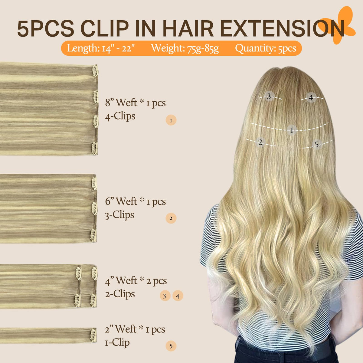 DOORES Clip in Hair Extensions 8 inch piece close-up