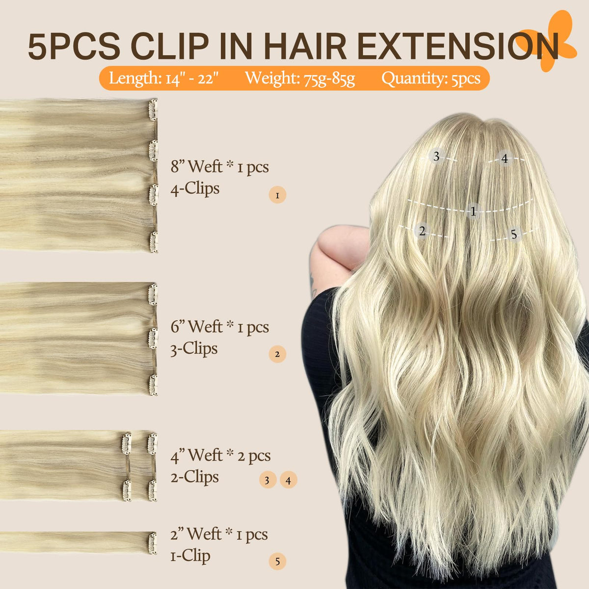 DOORES Clip in Hair Extensions 8 inch piece close-up