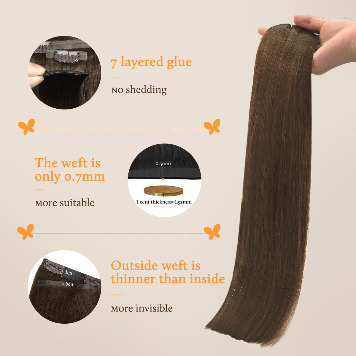 DOORES Clip in Hair Extensions 8 inch piece detail