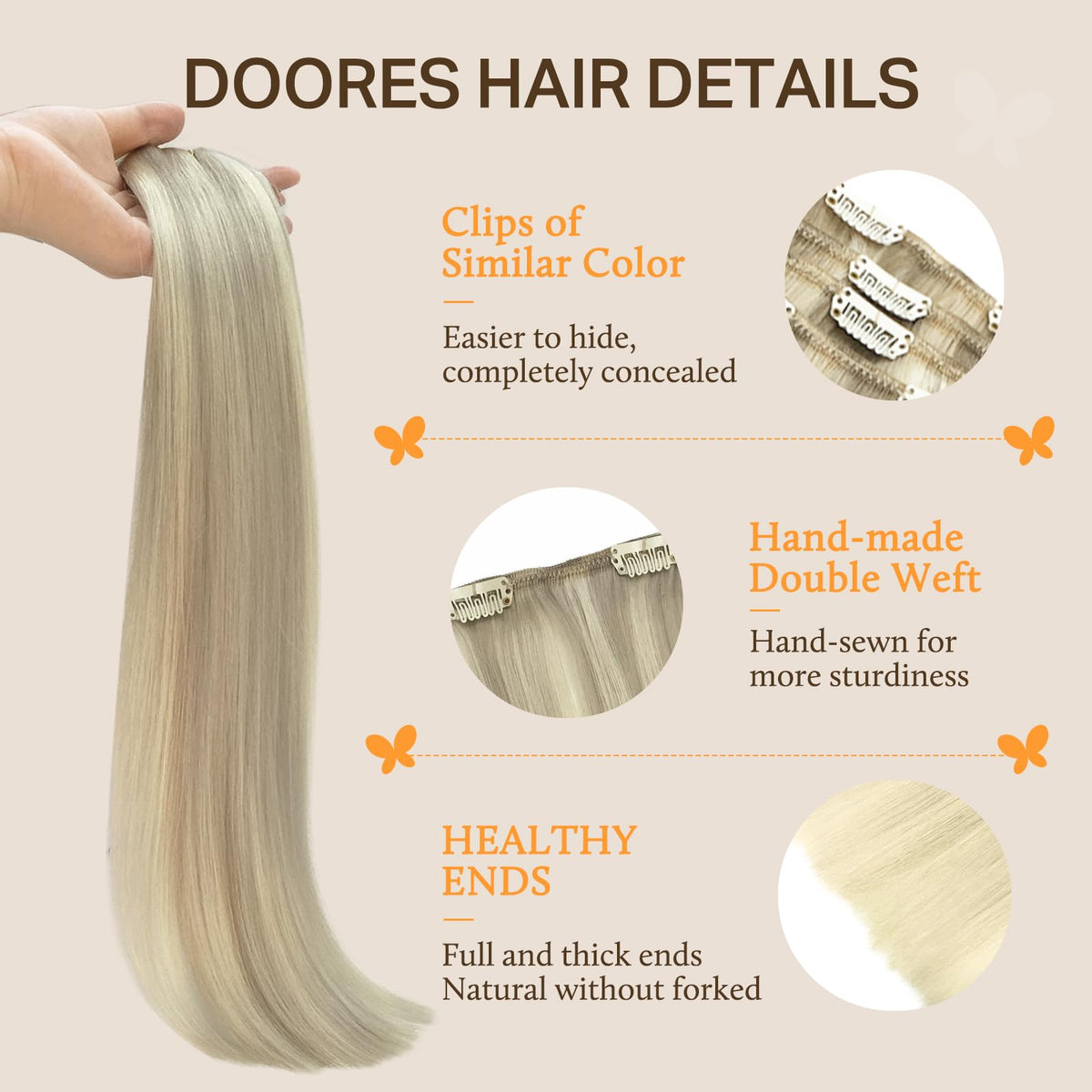 DOORES Clip in Hair Extensions displayed in packaging