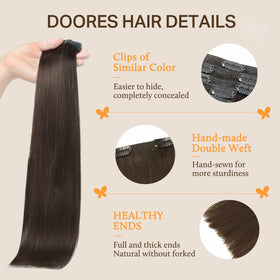 DOORES Clip in Hair Extensions displayed in various available colours