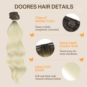 DOORES Clip in Hair Extensions displayed with various shades