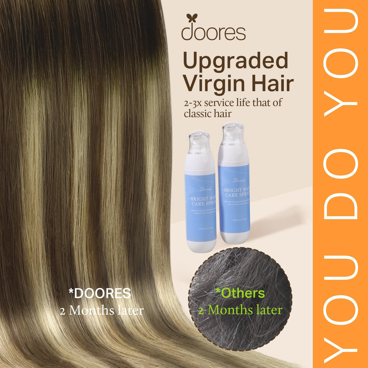DOORES Clip in Hair Extensions displaying the 6" pieces