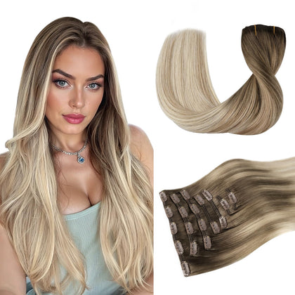 DOORES Clip in Hair Extensions front view showing 7 pieces