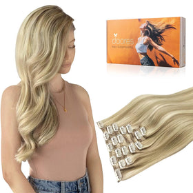 DOORES Clip in Hair Extensions front view showing 7 pieces