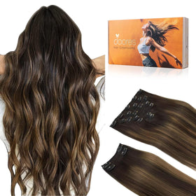 DOORES Clip in Hair Extensions front view showing various lengths